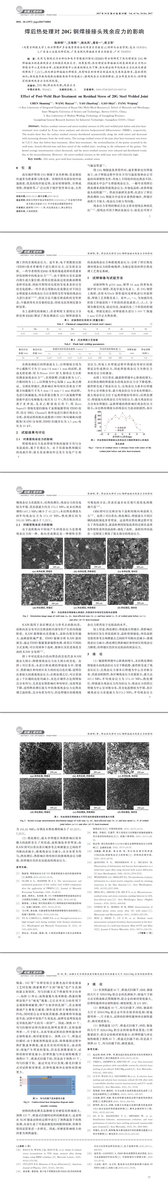 焊后熱處理對(duì)20G鋼焊接接頭殘余應(yīng)力的影響