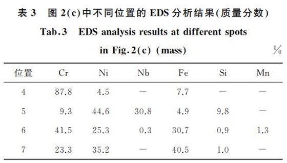 表３ 圖２ c 中不同位置的 EDS分析結(jié)果 質(zhì)量分數(shù)