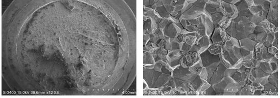 斷面宏觀形貌，裂紋源處斷口微觀形貌