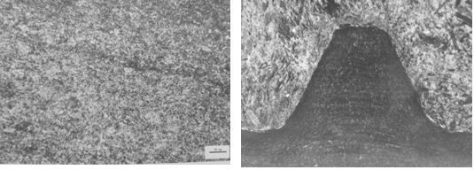 圖11-136 斷裂螺栓金相組織 圖11-137螺栓牙頂牙底金相組織